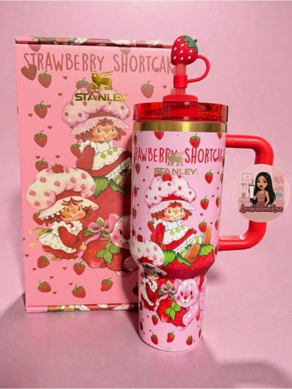 Stanley Red Strawberry Shortcake Tumbler with Straw and Straw Topper - Picture 2 of 4
